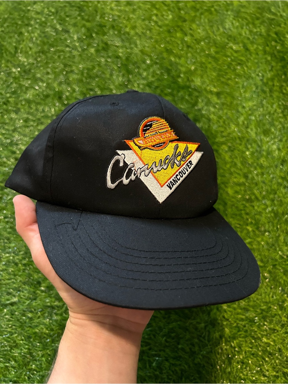 Vintage Vancouver Canucks black skate SnapBack cap